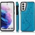 thumbnail image 4 of Phone Case for Samsung Galaxy S21 Glaxay S 21 5G 6.2 inch with Tempered Glass Screen Protector and Card Holder Wallet Cover Stand Flip Leather Cell Accessories Gaxaly 21S G5 Cases Women Men Blue, 4 of 13