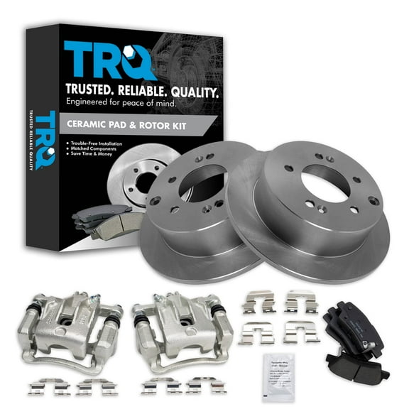 TRQ Rear Brake Pad & Rotor Kit Brake Caliper Brake Pads Brake Rotor Ceramic Fits Select 2010-2013 Kia Soul