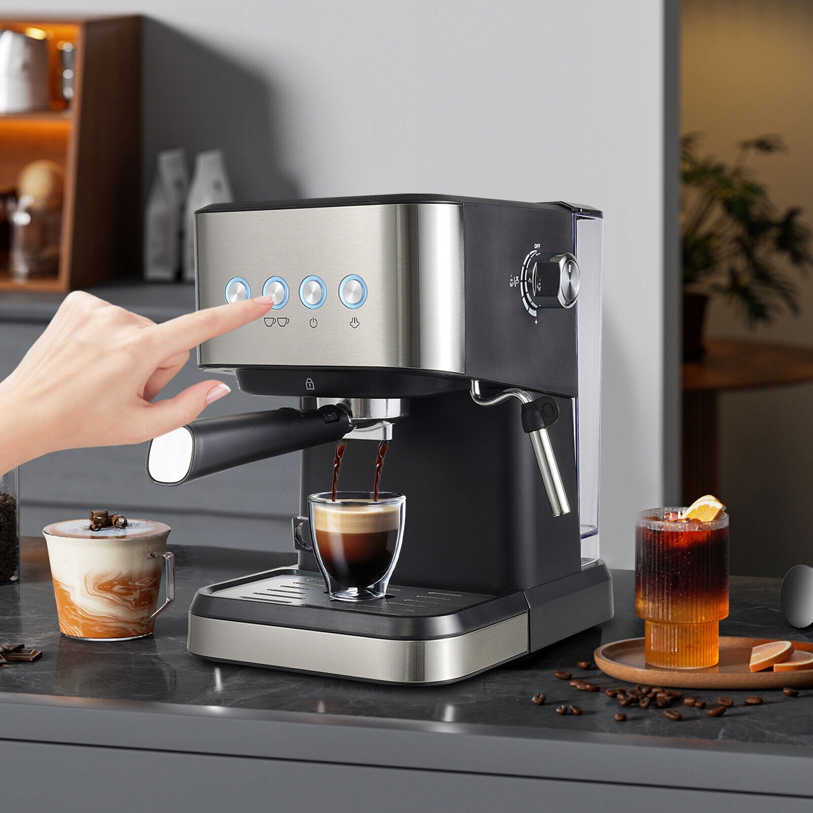 Semi-Automatic Espresso Machine, 1050W Coffee Maker with 15-20 Bar Pressure, 50.7 Oz Large Water Tank for Home Use