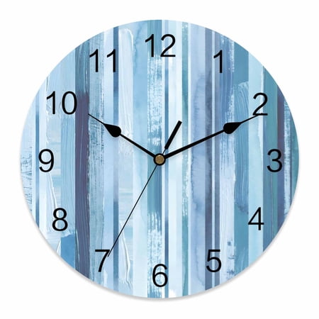 Wall Clock Blue Stripes Clocks PVC Silent Non-Ticking Battery Operated Decorative Watercolor Ombre Striped Round Clock for Home Living Room Kitchen Bedroom Office School Wall Decor 14 Inch