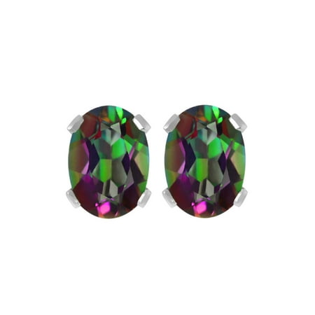 Avon Green Earrings - 1.20 Ct Oval 6X4mm Green Mystic Topaz 925 Sterling Silver Stud Earrings