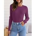 thumbnail image 2 of Women's Long Sleeve Crewneck Tops 2024 Spring Fall Clothes Ribbed Knit Sweater Slim Fitted Casual Basic Tee Shirts, 2 of 4