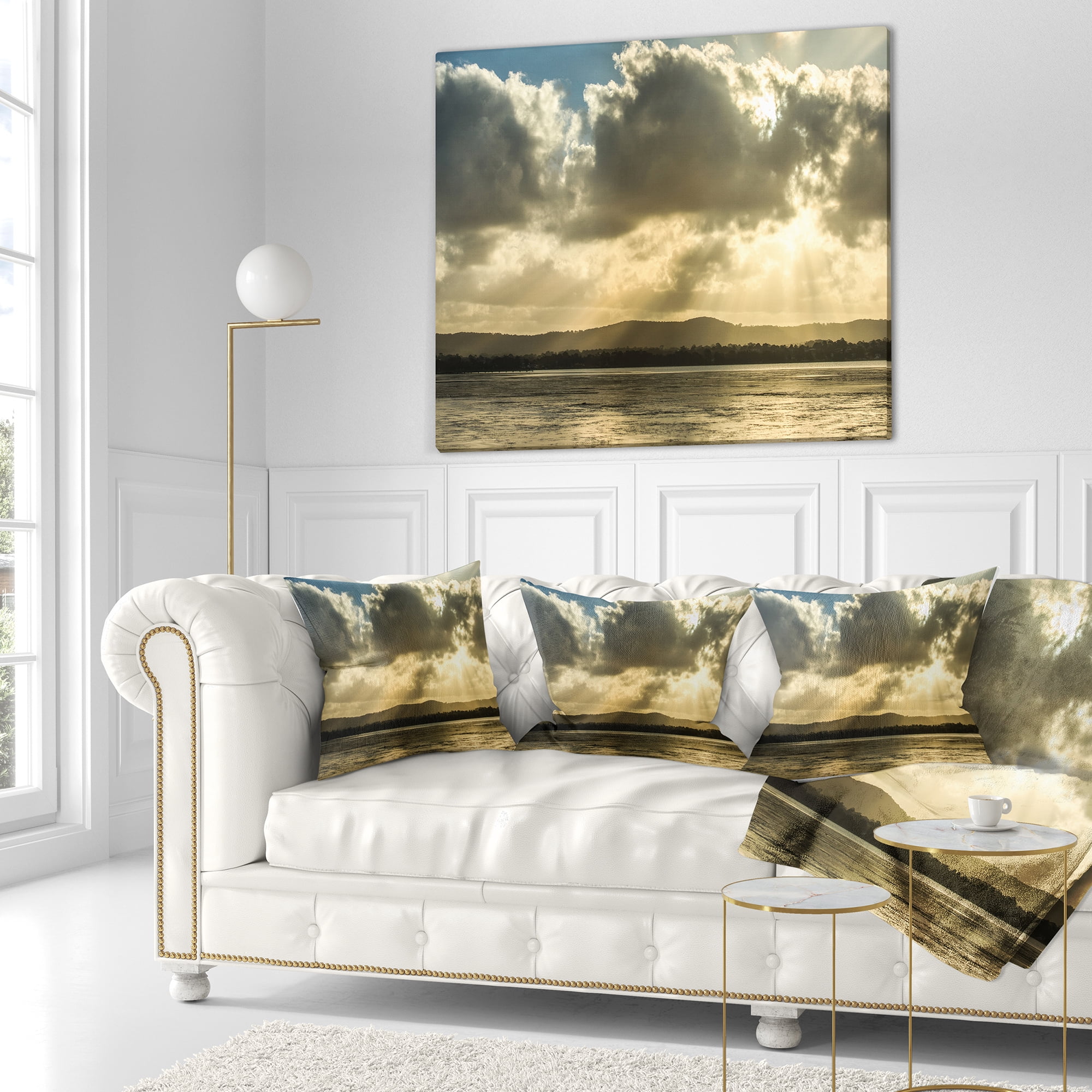 Designart Heavy Clouds over Foreshore Reserve - Seashore Throw Pillow - 16x16