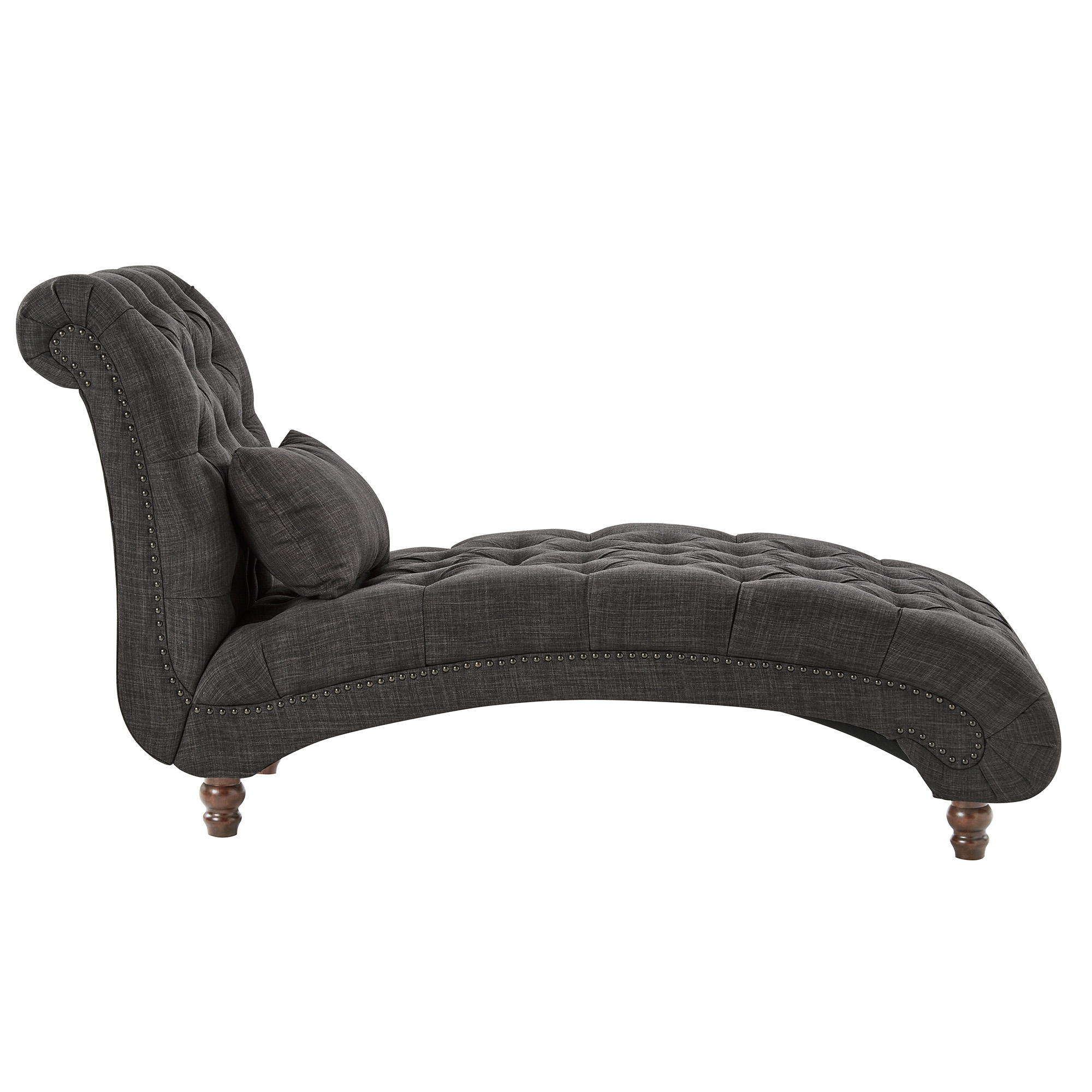 Weston Home Bowman Long Tufted Lounge Chair With Matching Pillow, Dark Gray Linen - image 3 of 6