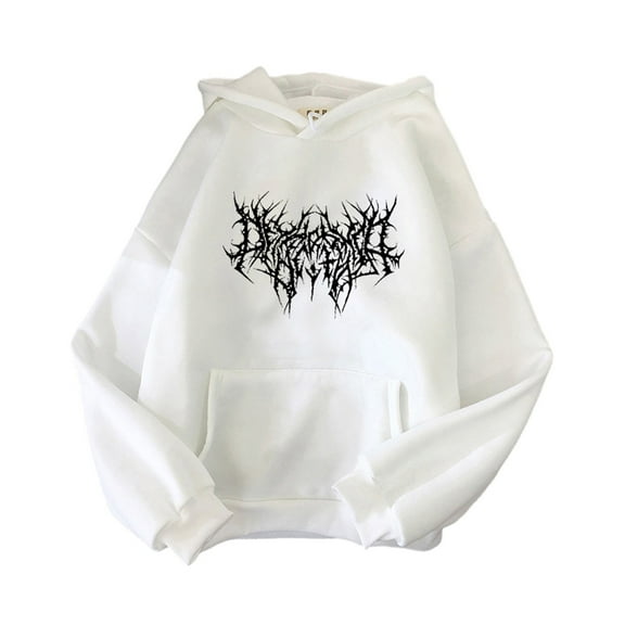 Rock Punk Graphics Drawstring Hoodies Women Gothic Oversized Loose Long Sleeve Sweatshirts Pullover Top