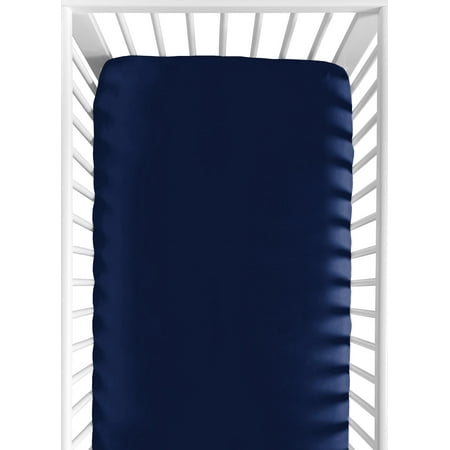 UPC: 0846480062103 | Solid Navy Blue Baby or Toddler Fitted Crib Sheet for Baseball Patch Sports Collection by Sweet Jojo Designs