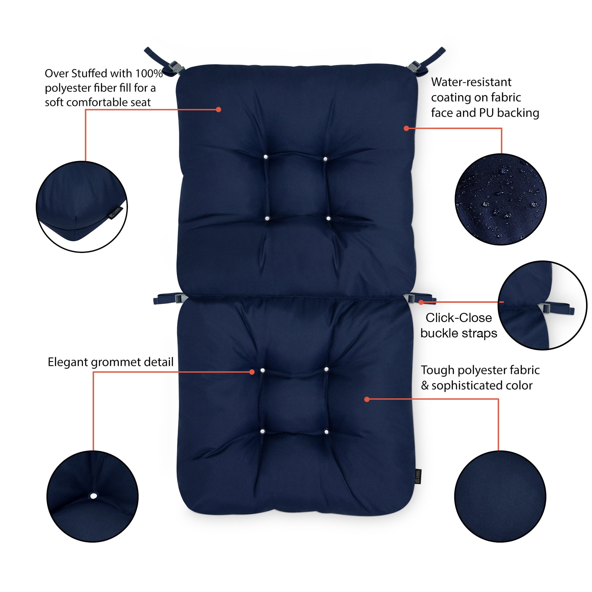Patio Chair Cushion, Classic Navy, 21”W x 19”D (seat) x 22.5”H (back)