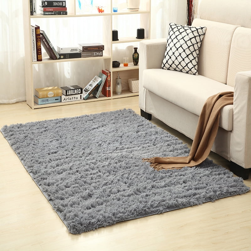 Modern Plush Shaggy Rugs Extra Thick Slate Grey Warm Fluffy Bedroom Carpet Mats 