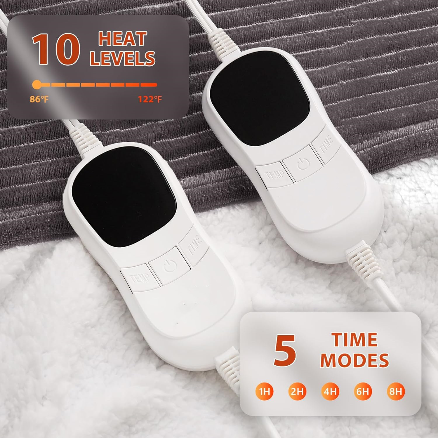 Electric Heated Blanket Queen Size - 84"x90" Heating Blanket Queen Size Dual Control 1/2/4/6/8 Hours Auto-Off 10 Heat Level Over