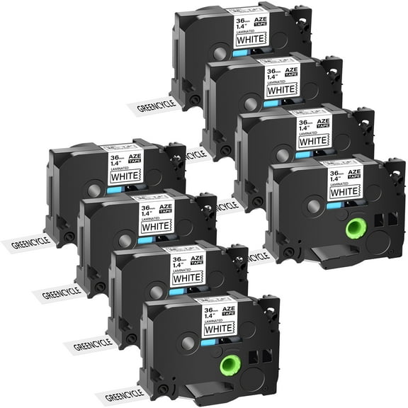 GREENCYCLE 8PK Compatible for Brother P-touch Black on White 36mm 8m TZ TZe TZe-261 TZ-261 TZe261 TZ261 Laminated Label Tape use in PT-530 PT-9400 PT-D800W PT-P900 Label Maker