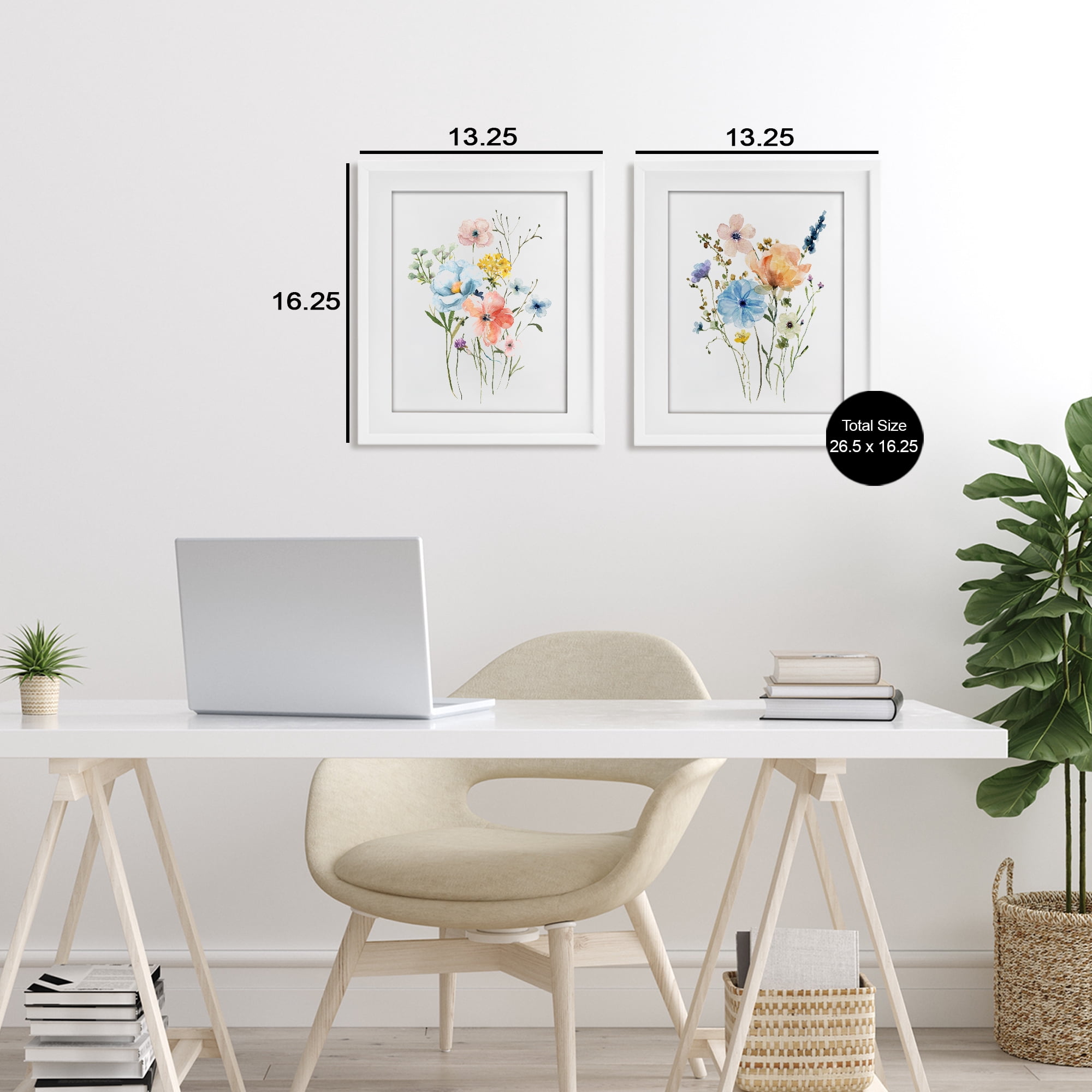 Stupell Industries Wildflower Sprig Bundles 2 Piece White Framed Print Under Glass Set, design by Livi Finn