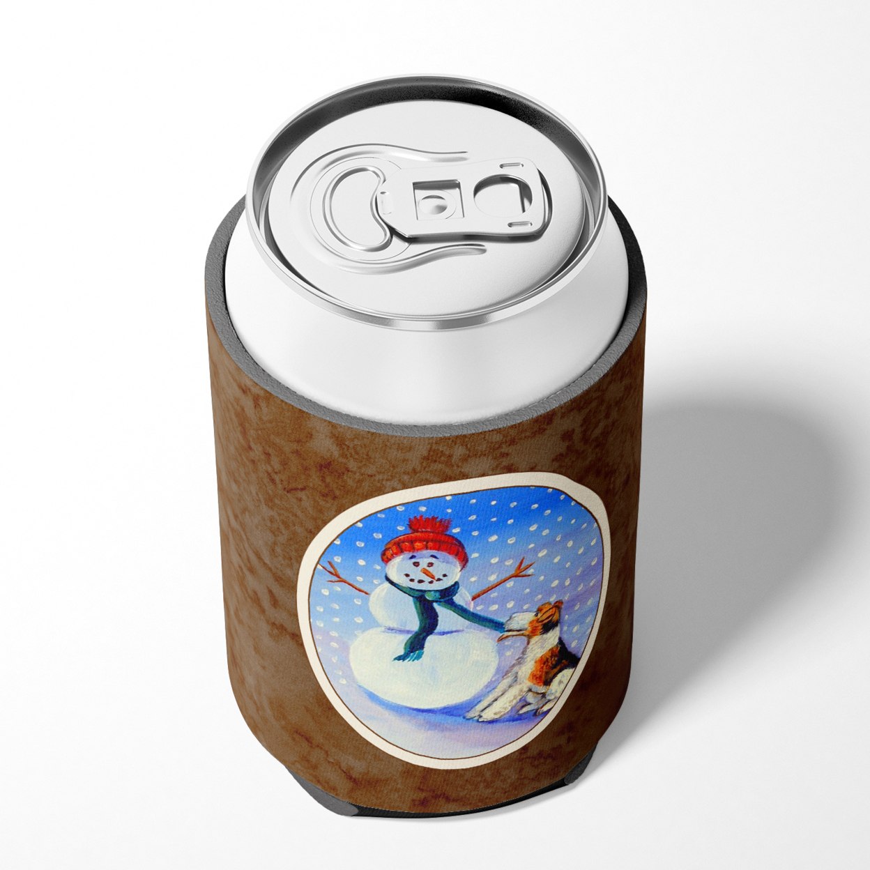 Caroline's Treasures 7156CC Snowman with  Fox Terrier Can or Bottle Hugger, Can Hugger, multicolor