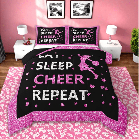 jejeloiu Girly Cheerleading Bedding Comforter Set,Cheerleader Dancer Twin Comforter Sets,Pink Bling Diamond Bedding Set For Teens,Luxury Bedroom Decor Reversible,2 Pieces