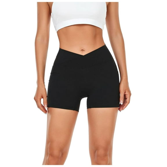 vigerkar Athletic Shorts for Women Slim Tummy Control V Cross Waist Short Leggings Bike Dance Gymnastics Yoga Shorts Black, S