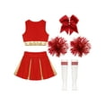 thumbnail image 4 of iiniim Girls Cheer Leader School Uniform Sleeveless Cheerleading Dance Crop Top Skirt with Hair Tie Socks Pom Poms B Red 12, 4 of 7