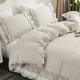 thumbnail image 5 of 100% Washed Cotton Grey and White Ruffled Duvet Cover Set Full Size with Zipper Closure & Corner Ties, 5 of 8