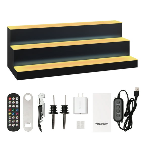 KFFKFF LED Lighted Liquor Bottle Display Bar Shelf RF & App Control 30" 3-Step