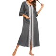 thumbnail image 1 of Housecoat Women's Short Sleeve Zipper Robe Long Nightgown Lougewear with Pockets S-XXL, 1 of 7