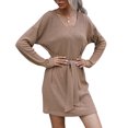 thumbnail image 1 of Vestido De Suéter De Punto, Vestido De Suéter De Mujer De Otoño Con Cuello En V De Color Puro, Cintura De Corbata De Manga Larga Para El Día A Día ANGGREK Otros, 1 of 7