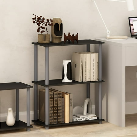 Furinno TURN-N-TUBE Wood 3-Tier Compact Shelf Display Rack in Black/Gray
