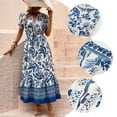 thumbnail image 3 of Women's Plus Size Boho Casual Dress Floral Short Sleeve Shirred Square Neck Maxi Dress-Blue, 3 of 6