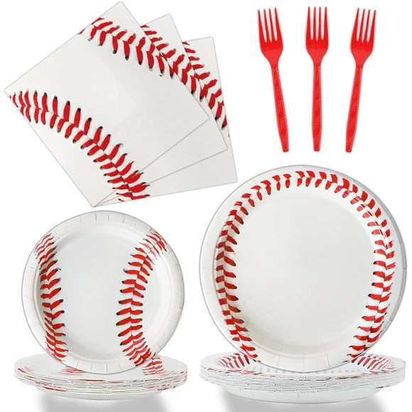 FrostHike 96 Pcs Baseball Party Supplies Bundle Pap Plates Napkins Baseballs Party Birthday Decorations s For Girls Sves 24