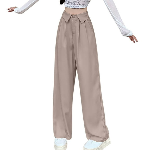 Hvot&aat Women's Y2K Fashion Pleated Pants Trousers Solid Color Lapel Suit Pants Business Casual Straight Leg Pants