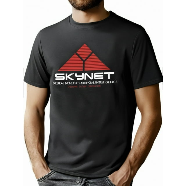 SkyNet Cyberdyne Systems Terminator-Inspired Cotton T-Shirt - Black with Red Geometric Design, S to 5XL, Machine Washable, Casual Wear for Spring & Summer, Outdoor Activities, 100% Cotton