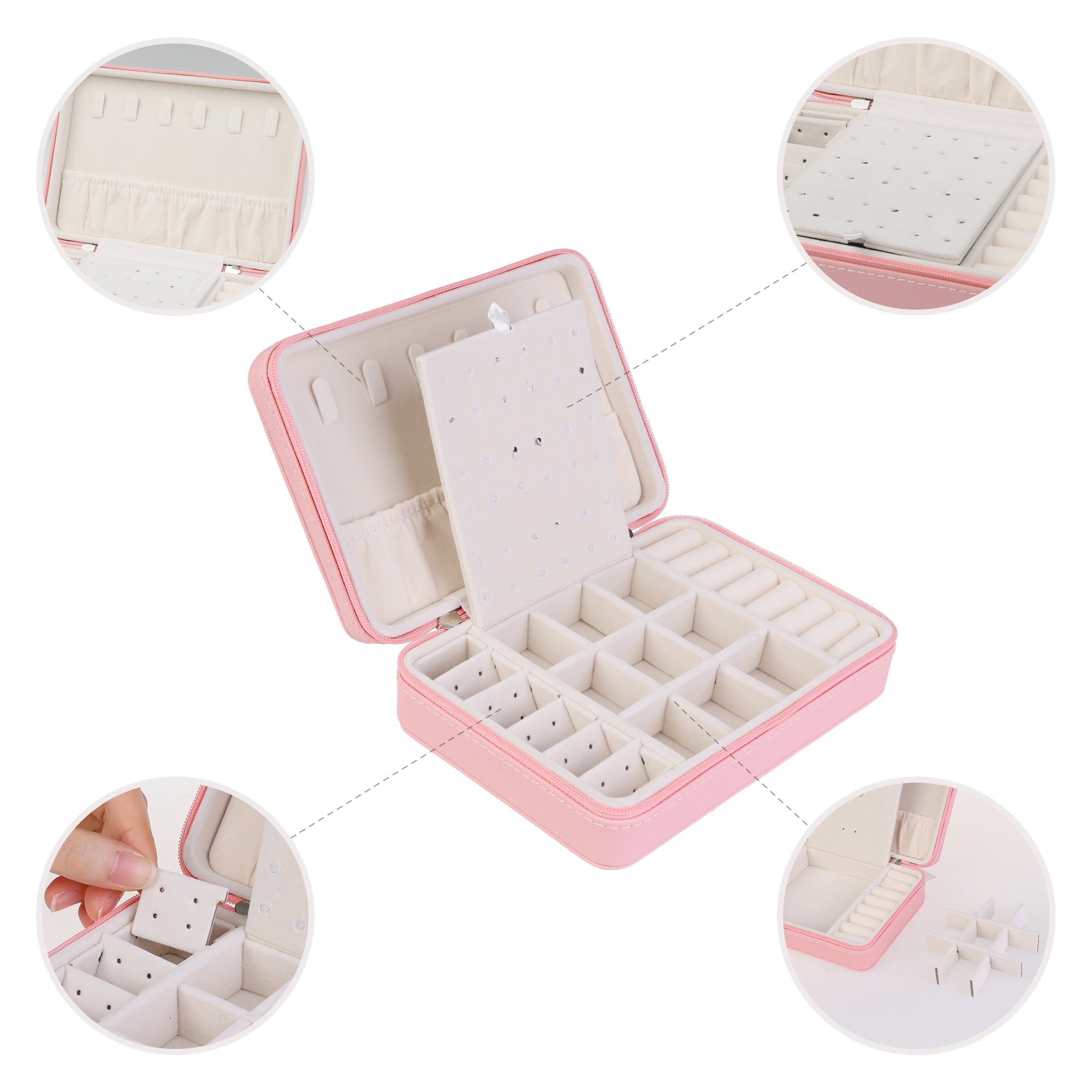Unique Bargains Travel Jewelry Box Portable PU Leather Jewelry Organizer Case Storage Pink