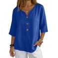 thumbnail image 2 of Linen Tops for Women Summer Work Shirts Trendy Button Down V Neck Boho Clothes Spring Tops for Women 2026 Navy 2XL, 2 of 6
