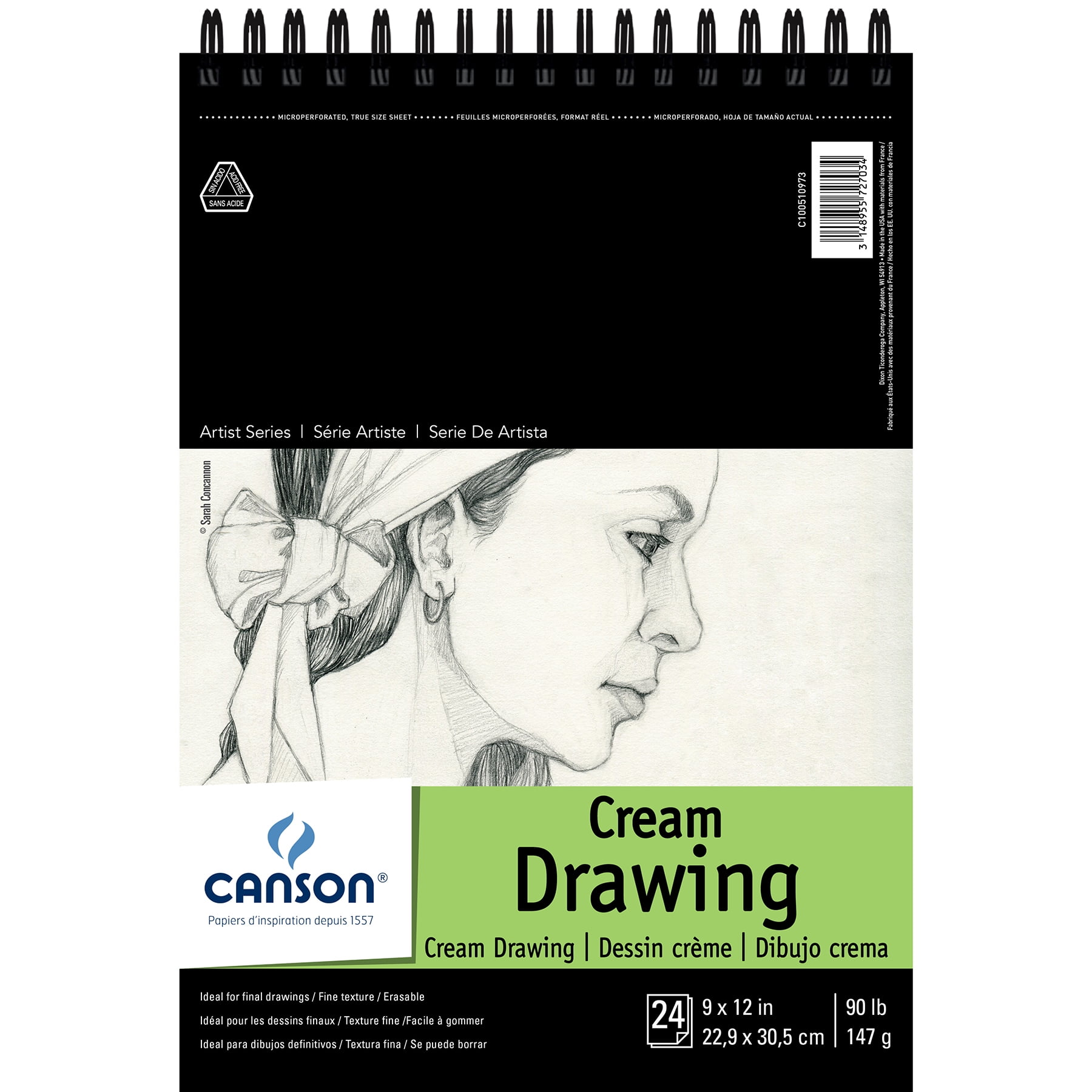 Canson Artist Series Drawing Pad, Top Wire Binding, 24 Sheet, 9x12 inch, Pack of 3