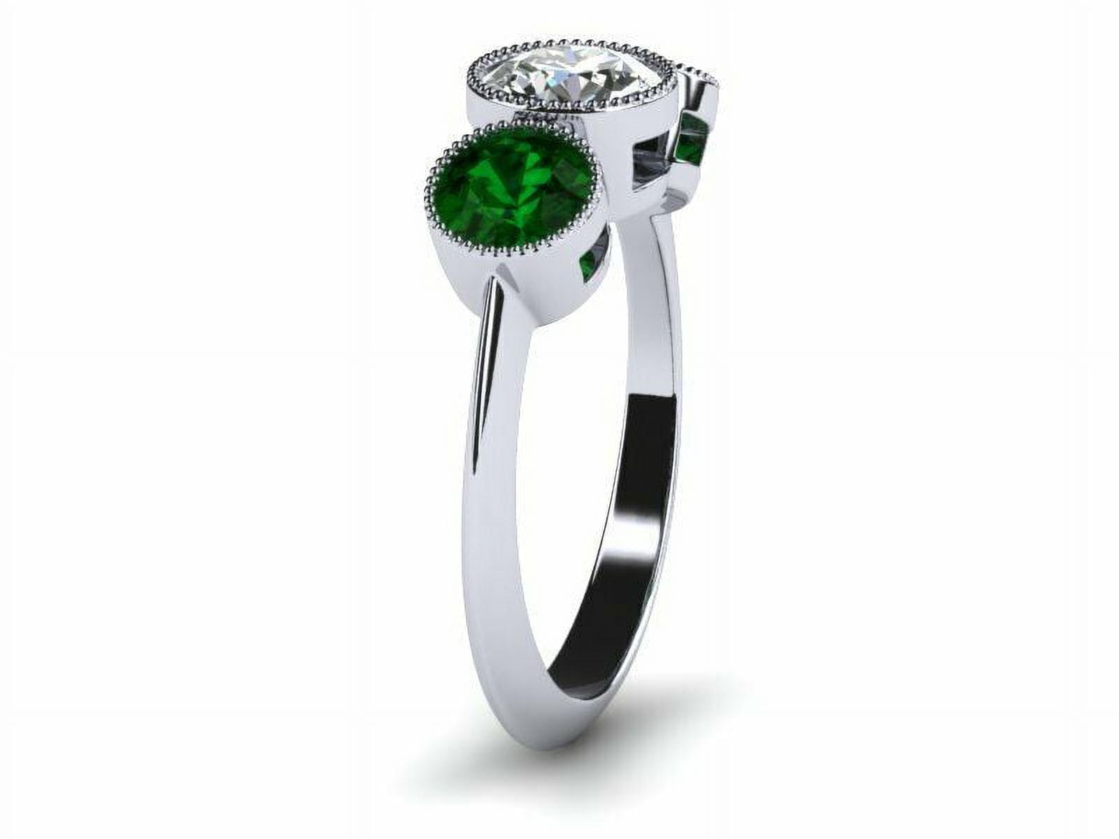 HeartsAndYou 2ct Round Cut Moissanite Emerald Accent 3 Stone Engagement Ring for Women 18k White Gold over Silver Stylish