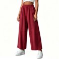 thumbnail image 6 of Cagogo Women's Cotton Linen Wide Leg Pants Elastic Waist Casual Loose Ankle Trousers with Pockets Flowy Summer Beach Work Lounge Fashion Clothes, Red 2XL, 6 of 6