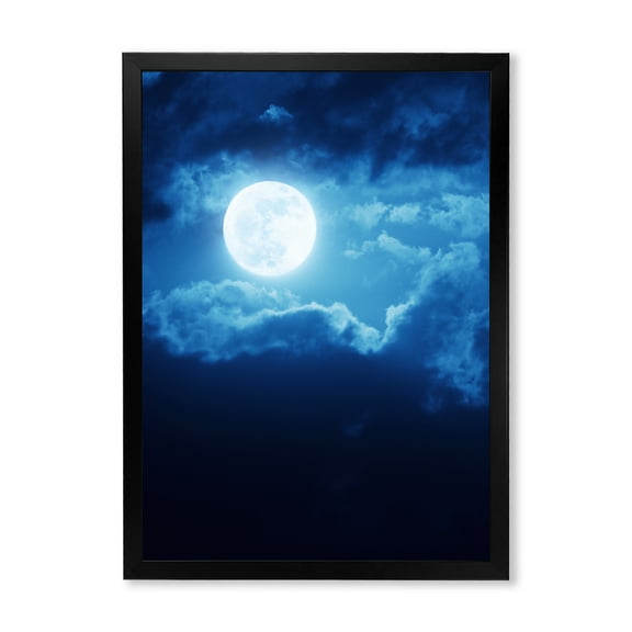 Designart 'Full Moon Night in Cloudy Sky III' Nautical & Coastal Framed Art Print