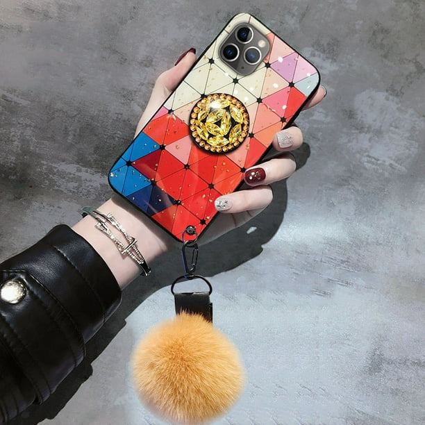 Funda de lujo con cordón de diamante para iPhone, carcasa con soporte de cristal brillante para modelos 13, 11, 12pro Max, XR, XS Max, 6, 6S, 8, 7 Plus, 12mini, SE2020 Fivean unisex