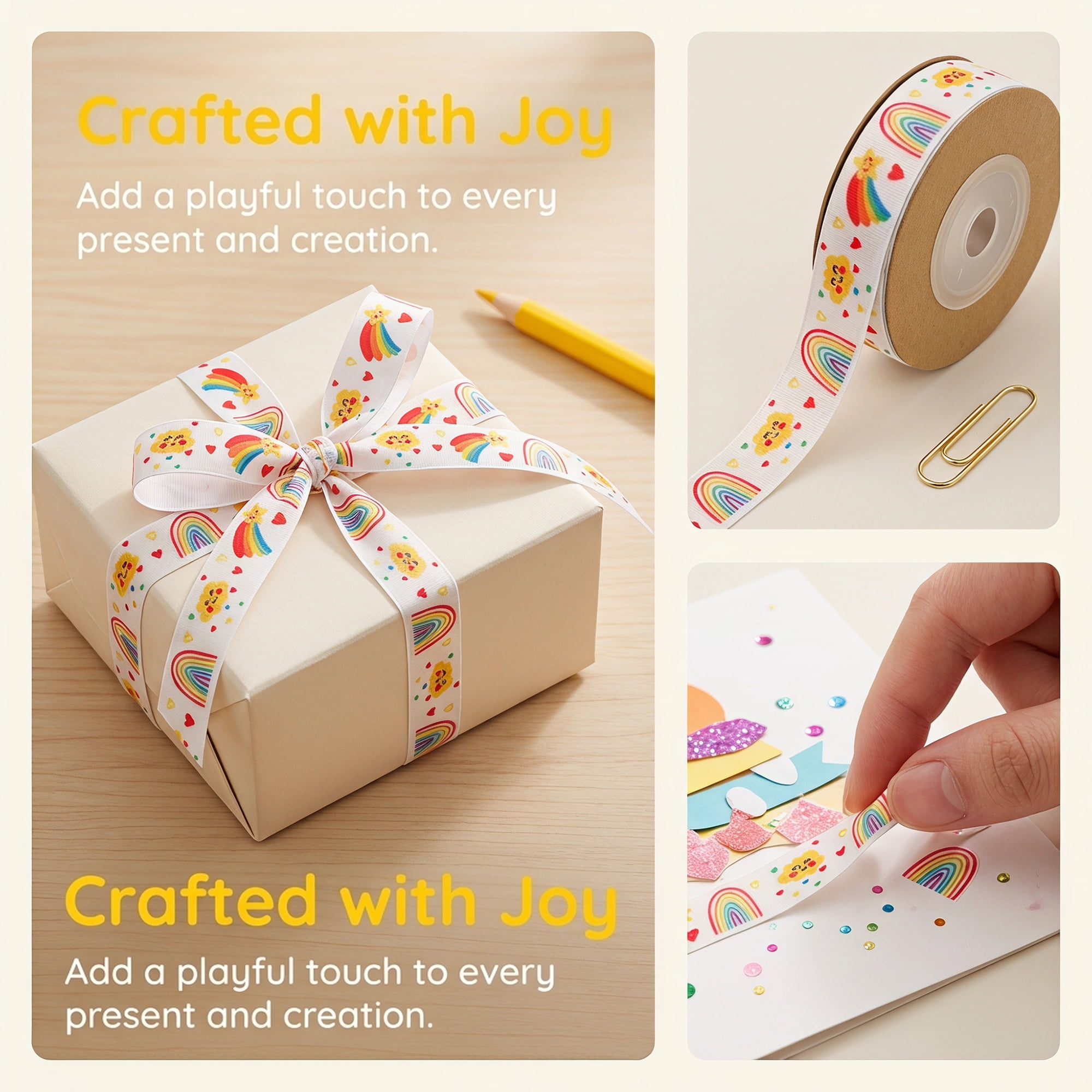 Unique Bargains Vibrant Fabric Cartoon Ribbon for Creative Gift Wrapping Projects Rainbow