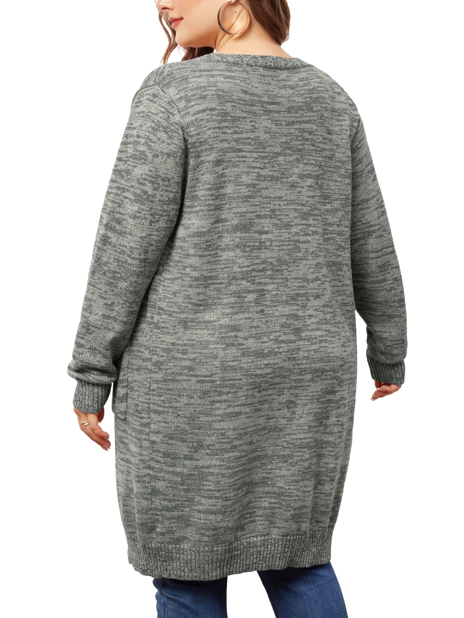 DARING DIVA Plus Size Contrast Color Open Front Long Sleeve Cardigan 1X Grey