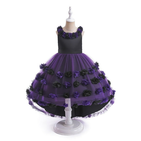 EnJoCho Flower Girl Wedding Dress with 3D Lace Appliques, Princess Tutu Bridesmaid Gown 𝖳railing Formal Prom Pageant Dress