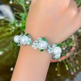 thumbnail image 4 of Green CZ Women Tennis Flower Big Pearl Bracelet Bangle White Gold Plated Jewelry, 4 of 9