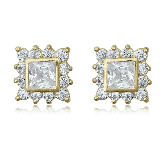 AVORA 14K Yellow Gold Fancy Square Simulated Diamond CZ Stud Earrings