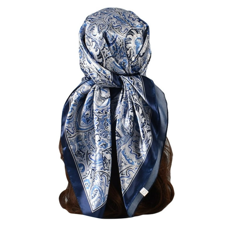 Satin Cashew Flower Prints Square Scarf Dark Silk Scarf Rectangle Scarf Stylish Head Scarf Hair Satin Scarf Biblical Head Scarf Wrap Scarf Thin Head