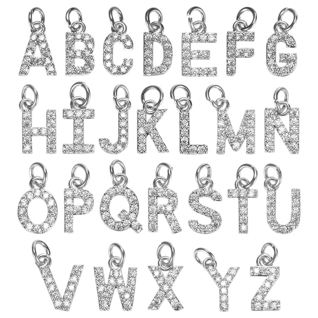 Uxcell 26PCS 0.1" Encanto de Letra de Rhinestone A-Z para Pulsera/Banda de Muñeca Oro Blanco