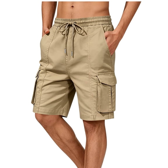 Tumotour Summer Cargo Shorts For Men'S Solid Color Pocket Drawstring Bermuda Shorts Elastic Waistband Straight-Leg Shorts