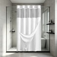 thumbnail image 5 of MMJ Shower Curtain Textured Color Block Waffle Weave Fabric Waterproof Snap Hooks Punch Free Bathroom Curtain 75x71in, 5 of 7