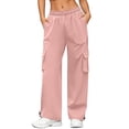 thumbnail image 2 of LVHAOGJOB Womens Cargo Pants with Pockets Straight Leg Pants Wide Leg Elastic Waist Trousers for Ladies Outdoor, 2 of 9