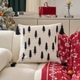 thumbnail image 1 of Funda de almohada navideña | Funda de cojín con bordado navideño | Funda de almohada decorativa beige de 45 x 45 cm para sofá, cama y silla | Decoración festiva para interiores y exteriores, 1 of 6