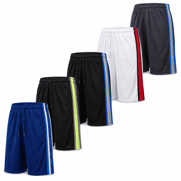 DARESAY 5 Pack: Men's Mesh Athletic Performance Gym Shorts with Pockets (Up to 3X)