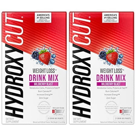 Hydroxycut Drink Mix | Weight Loss for Women & Men | Weight Loss Supplement | Energy Drink Powder | Metabolism Booster for Weight Loss | Wildberry Blast, 21 Packets, 2 Packs (Packaging May Vary)