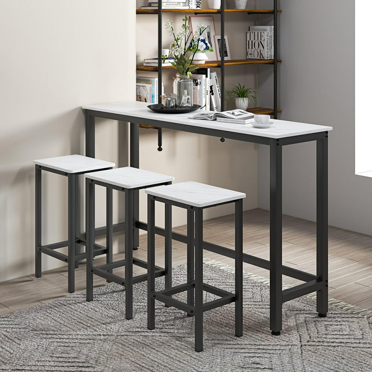 Counter Height Dining Set 4 Pieces Extra Long Dining Table Set with 3 Stools Kitchen Tables Set for Small Spaces Contemporary Bar Table Set for