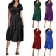 thumbnail image 2 of Gibobby Vestidos cortos de mujer Vestido de fiesta de manga corta con cuello en V sólido vintage para mujer con dobladillo irregular largo con volantes(Negro,M), 2 of 4